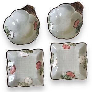 Vintage Veggie Criss Cross Fruit Dessert Serving Bowl Square Plate Set of 4